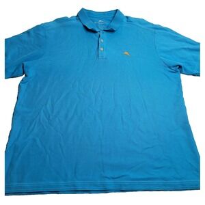 Tommy Bahama Polo Men's Knit‎ Short Sleeve Supima Island Zone Embroider Blue 2XL
